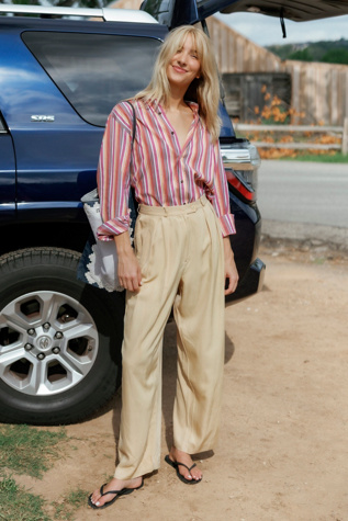 1980s Wheat Silk Henri Bendel Trousers by Lauren Owen of Texas