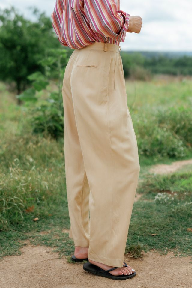 1980s Wheat Silk Henri Bendel Trousers by Lauren Owen of Texas #1