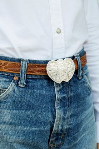 Vintage Diablo Double Heart Sterling Silver Overlay Buckle by Lauren Owen of Texas