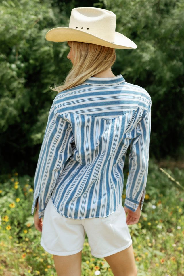 1980s Striped Denim Pearl Snap Western Shirt by Lauren Owen of Texas #2