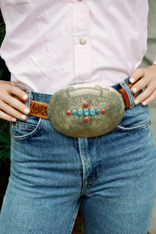 Remade Giant Multi Stone Silver Buckle by Lauren Owen of Texas