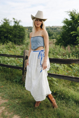 The Remade Denim Bustier by Lauren Owen of Texas