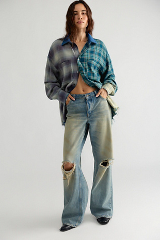 Женский топ The Tales Half N’ Half Flannel Button Down Top, цвет: Синий комбинированный — фото 4