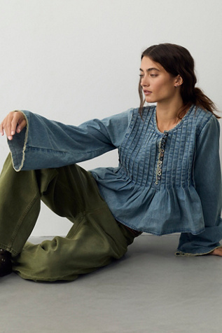 FP One Parker Denim Long Sleeve Button Down Top by Free People