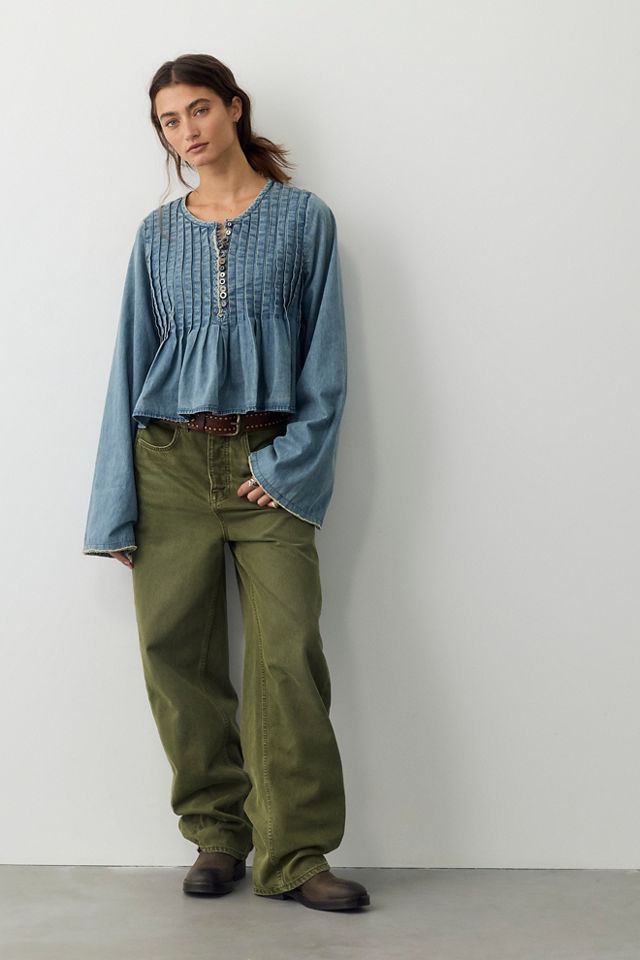 FP One Parker Denim Long Sleeve Button Down Top #2
