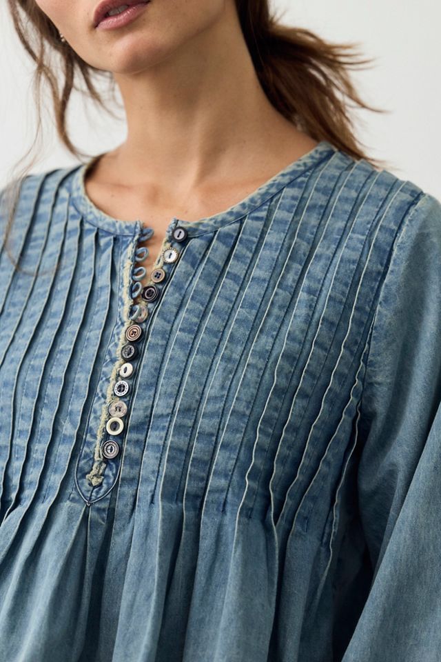 FP One Parker Denim Long Sleeve Button Down Top #3