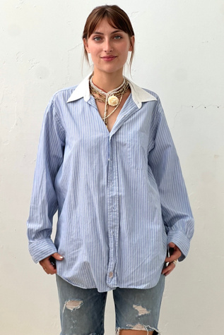 Vintage Blue Stripe Button Down Top Selected by Anna Corinna
