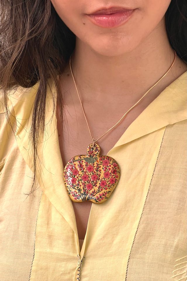 Vintage Hand Painted Bird and Flowers Pendant Selected by Anna Corinna #1