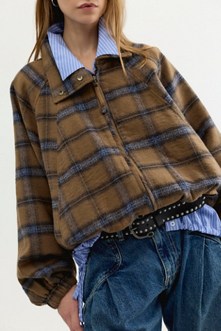 Chelsea Plaid Funnel-Neck Oversized Jacket by Free People