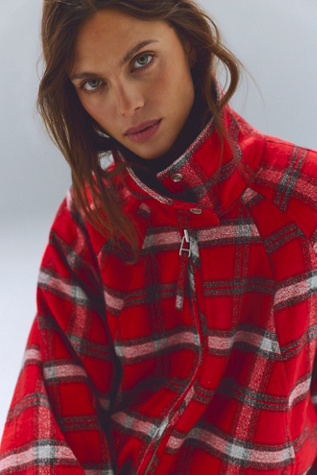 Женская куртка Free People Chelsea Plaid Funnel-Neck Oversized, цвет: Красный комбинированный — фото 2