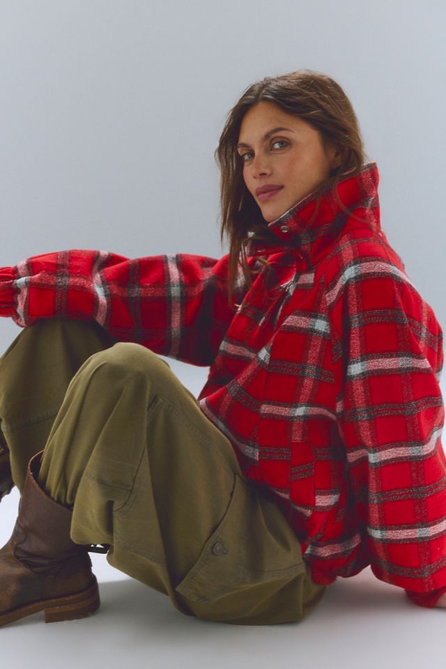 Chelsea Plaid Funnel-Neck Oversized Jacket #4