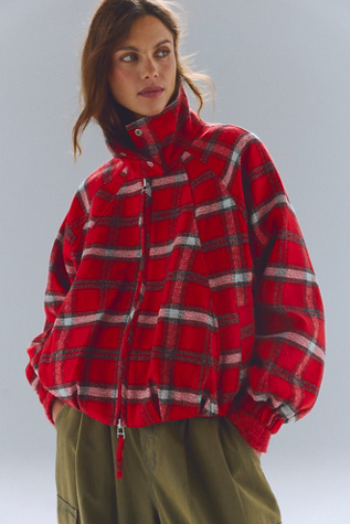 Chelsea Plaid Funnel-Neck Oversized Jacket