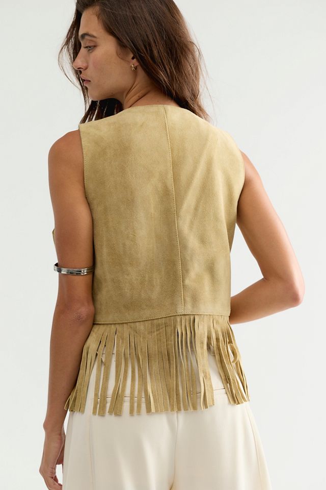Understated Leather Suede Fringe Vest #1