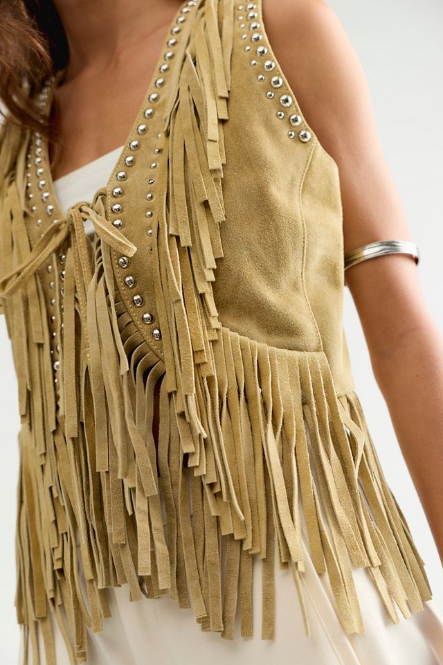 Understated Leather Suede Fringe Vest #3