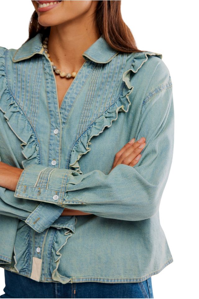 Tattered And Ruffled Denim Top #2