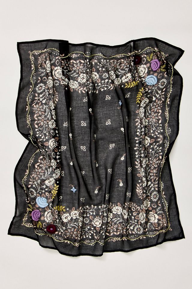 Oversized Embroidered Floral Scarf #1