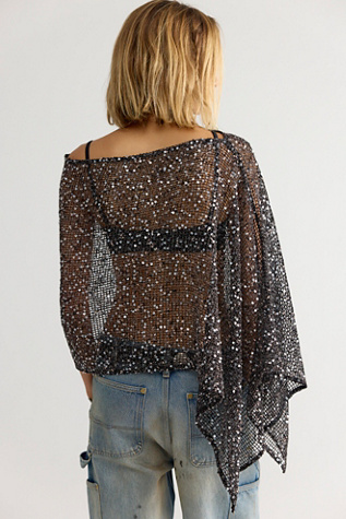 Женский топ Free People Maggie Sequin Poncho, цвет: Чёрный — фото 2