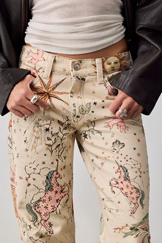 We The Free Luna Printed Mid-Rise Straight Jeans