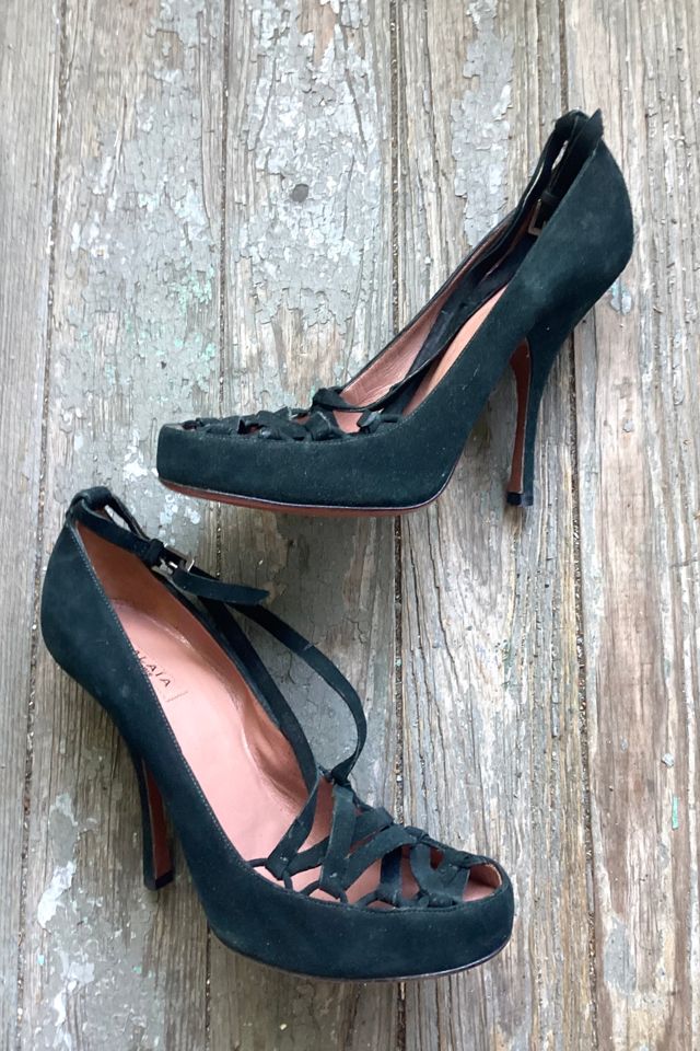 1990s ALAIA Black Suede Strappy Heels Selected by Cherry #1