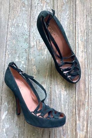 1990s ALAIA Black Suede Strappy Heels Selected by Cherry