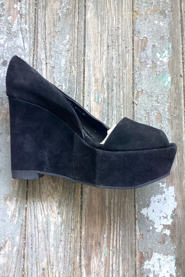 1990s Robert Clergerie Black Suede Platform Wedges Selected by Cherry #1