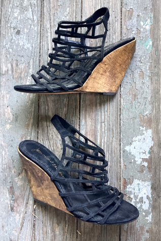 Y2K Jean-Michel Cazabat Black Suede and Wooden Wedges Selected by Cherry