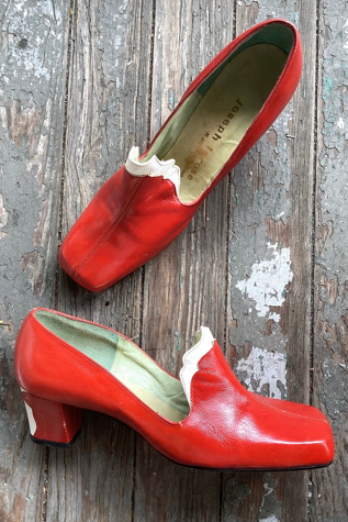 1970s Deadstock Joseph LaRose Red and White Leather Heeled Loafers Selected by Cherry