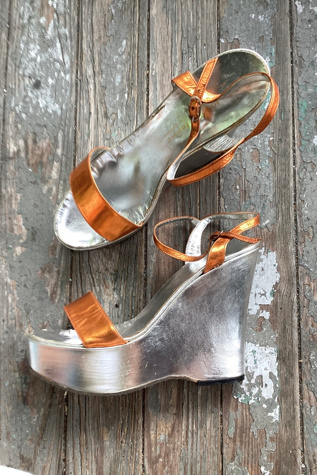 1970s Deadstock Joseph LaRose Silver and Orange Metallic Platforms Selected by Cherry