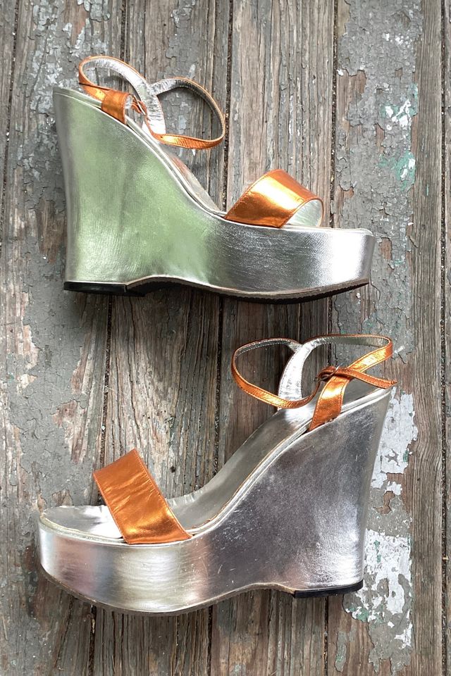 1970s Deadstock Joseph LaRose Silver and Orange Metallic Platforms Selected by Cherry #1
