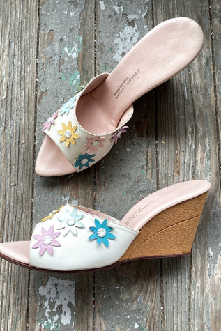 1950s Joseph LaRose Leather Floral Cork Wedges Selected by Cherry