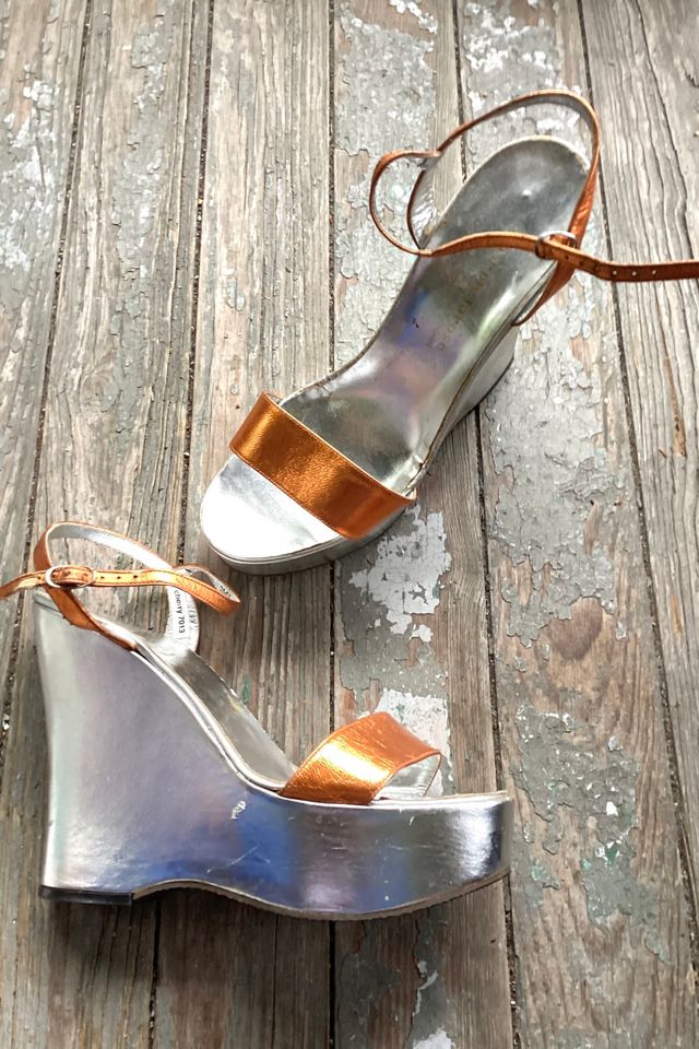 1970s Joseph LaRose Metallic Silver and Bronze Platform Wedges Selected by Cherry #1