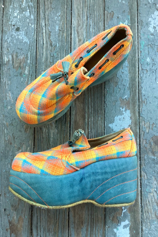 1970s Multicolor Plaid Loafer Platforms Selected by Cherry