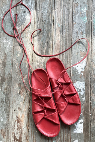 Vintage Red Leather Lace Up Sandals Selected by Cherry