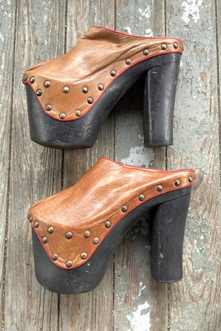 1970s Studded Leather and Wooden Platform Clogs Selected by Cherry