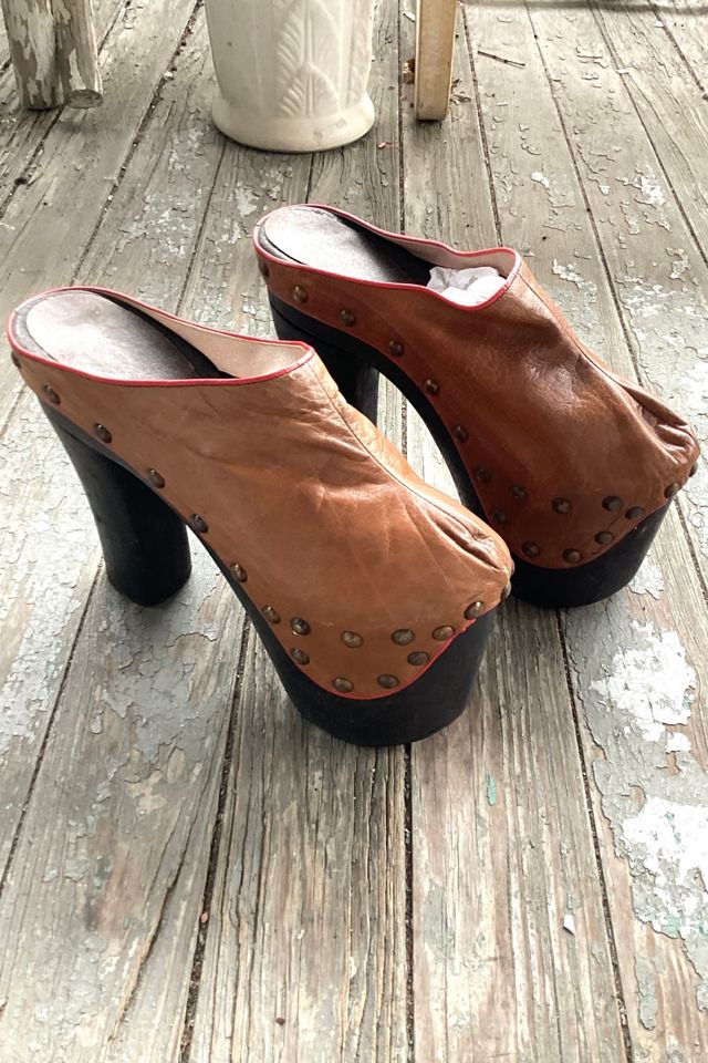1970s Studded Leather and Wooden Platform Clogs Selected by Cherry #1