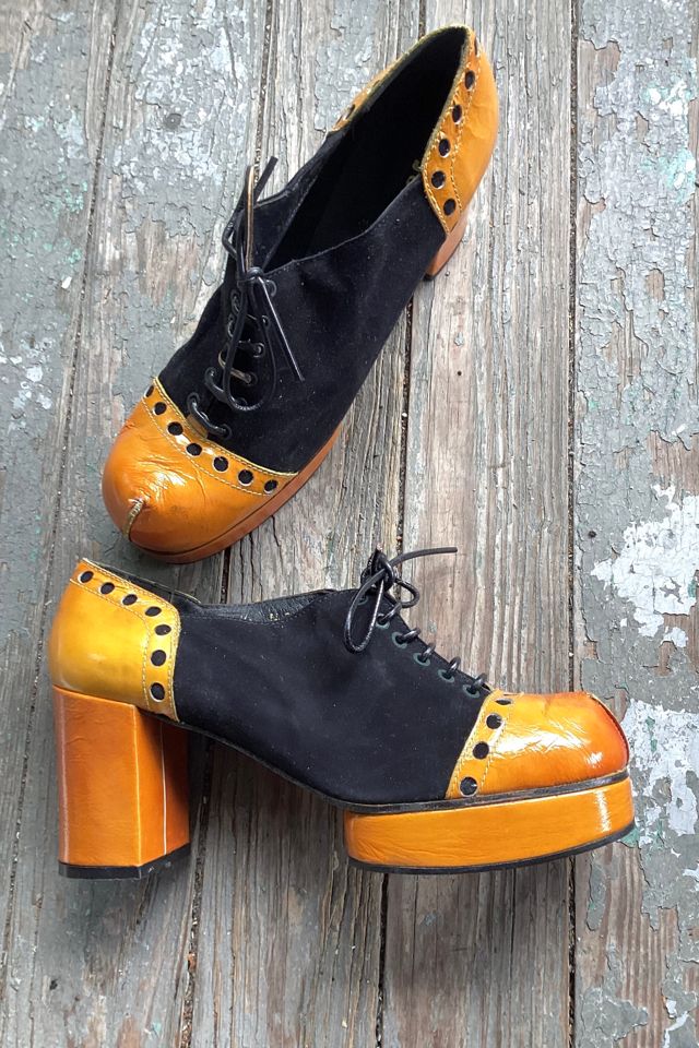 1970s Joseph LaRose Black Suede and Yellow Patent Leather Spectator Platforms Selected by Cherry #1
