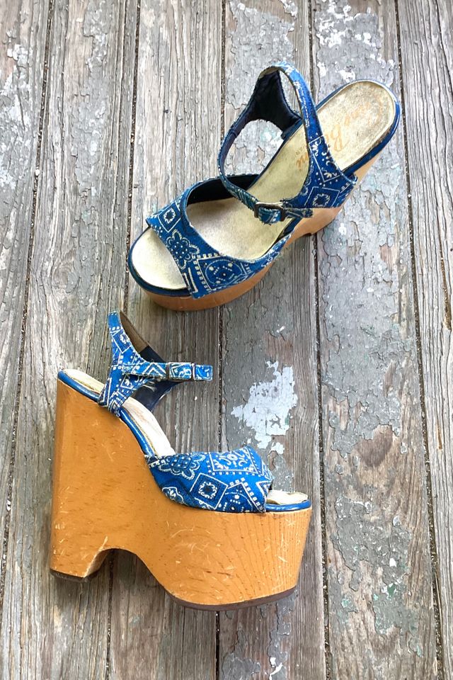 1970s Blue Bandana Wooden Platforms Selected by Cherry #1