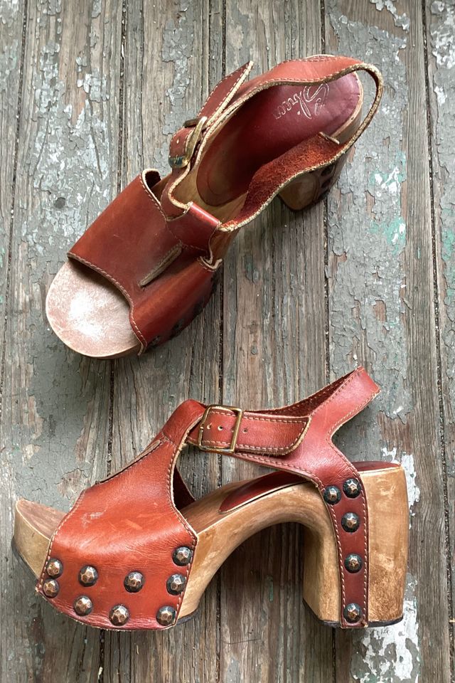 1970s Deadstock Sbicca Studded Leather Heeled Platform Sandals Selected by Cherry #1
