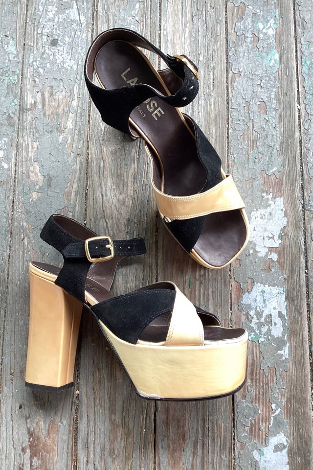 1970s Joseph LaRose Black Suede and Yellow Platform Heels Selected by Cherry #1
