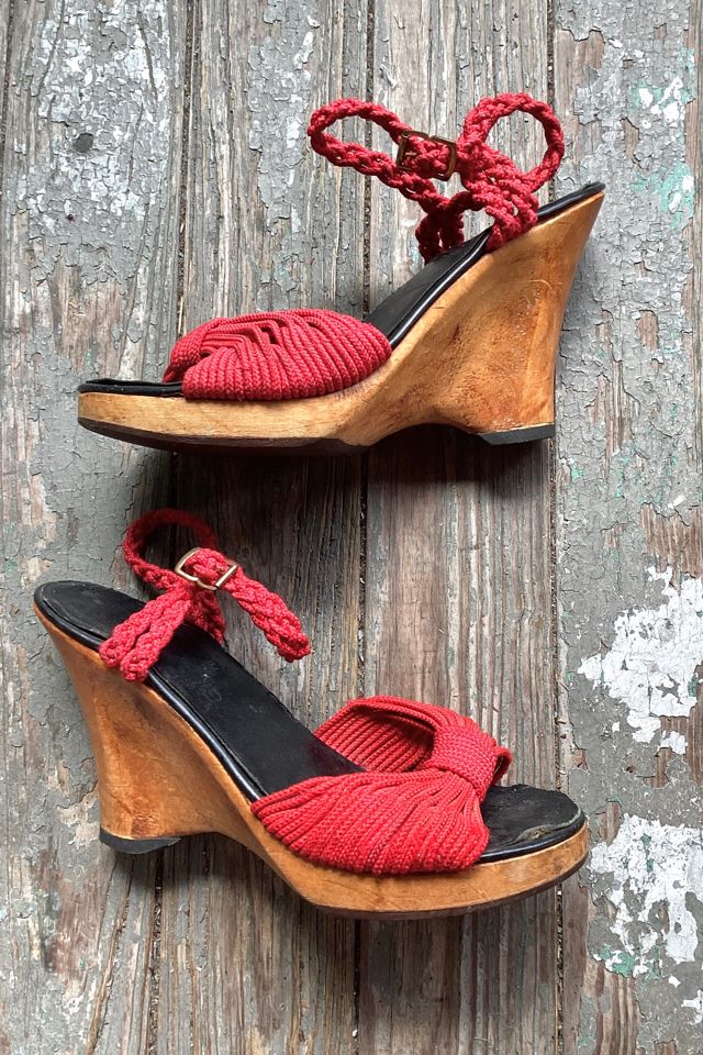 1970s Red Woven Strappy Wooden Platforms Selected by Cherry #1