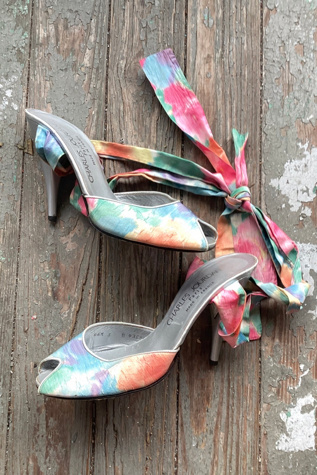 1980s Charles Jourdan Watercolor Ankle Wrap Heels Selected by Cherry