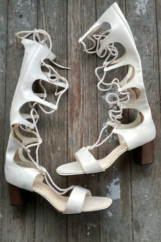 1960s Deadstock White Leather Lace Up Tall Gladiator Sandals Selected by Cherry