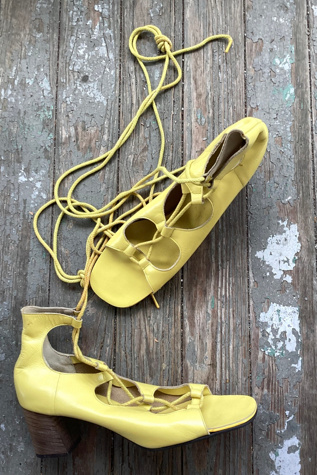 1960s Deadstock Yellow Lace Up Ankle Gladiator Sandals Selected by Cherry