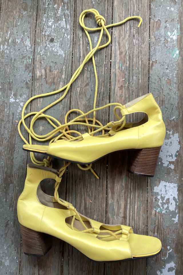 1960s Deadstock Yellow Lace Up Ankle Gladiator Sandals Selected by Cherry #1