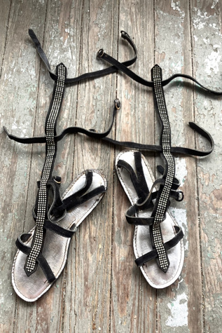 1960s Deadstock ENRICO Black Suede Rhinestone Gladiator Sandals Selected by Cherry