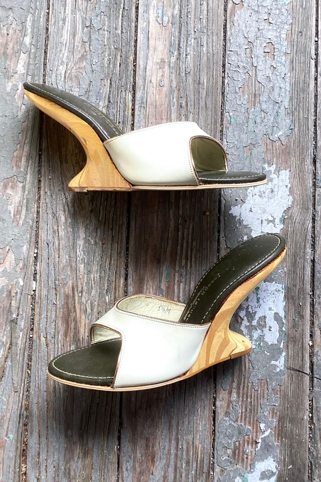 1960s Deadstock Joseph LaRose White Asymmetrical Wooden Heel Boomerangs Selected by Cherry #1