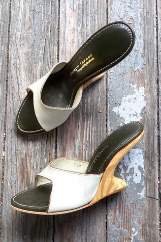 1960s Deadstock Joseph LaRose White Asymmetrical Wooden Heel Boomerangs Selected by Cherry