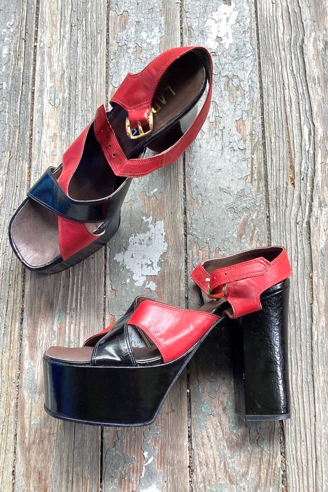1970s Joseph LaRose Black and Red Leather Platforms Selected by Cherry #1