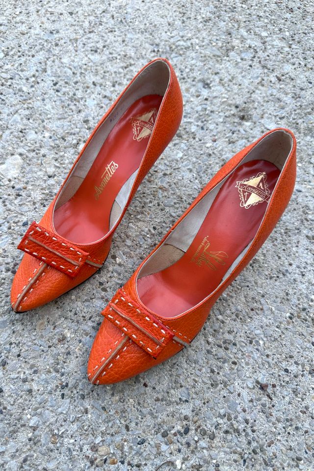 Vintage 1960s Orange Leather Heels Selected by Cherry #1