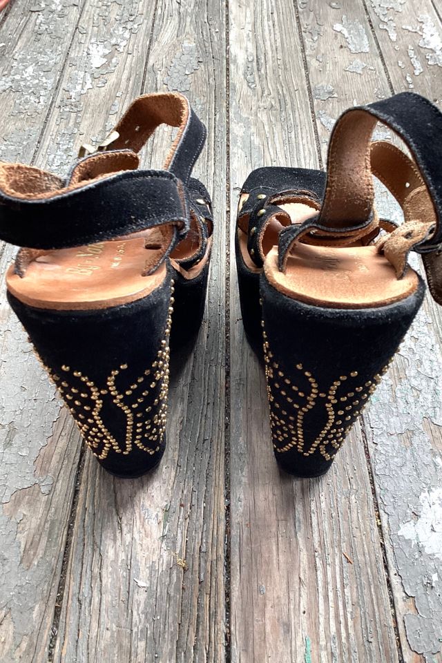 1970s Deadstock Black Suede Studded Butterfly Platforms Selected by Cherry #1